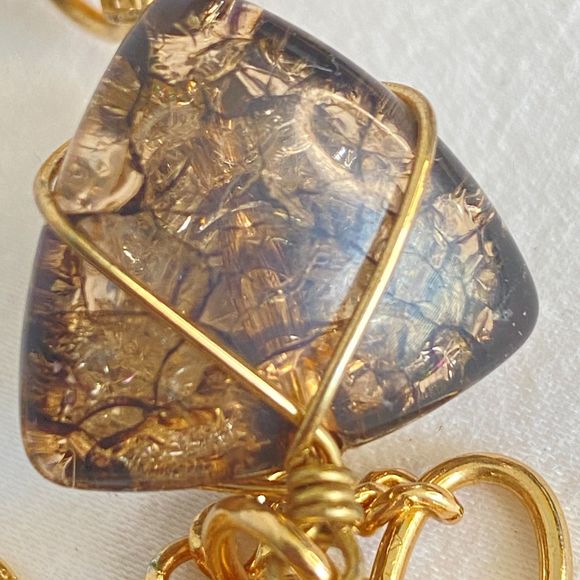 Mixed Chain Opera Length Necklace Wired Brown Lucite Stones - Picture 7 of 12